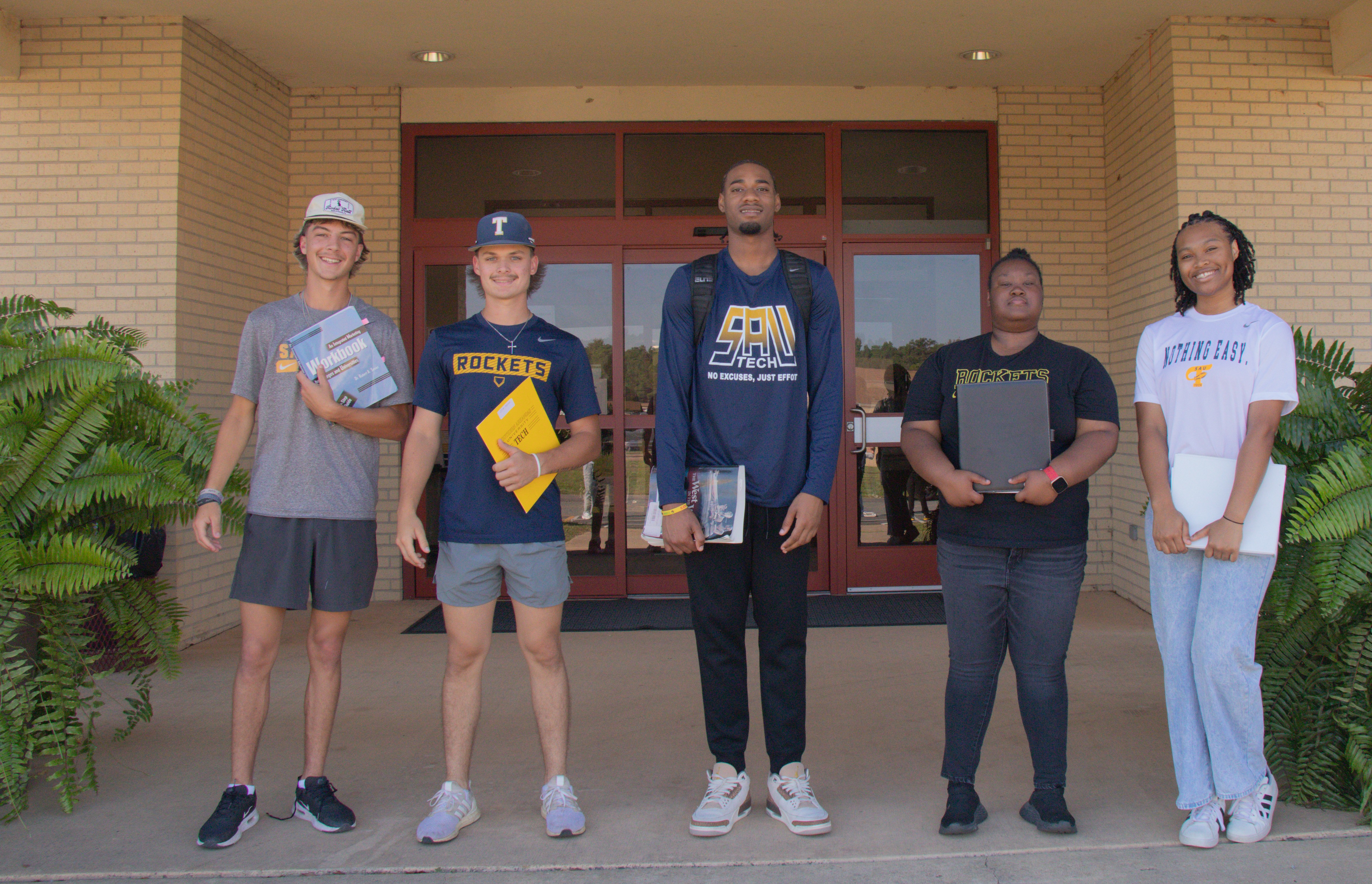 Students in front of library